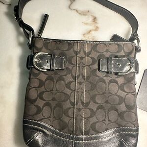 Coach Brown and Black Signature Crossbody Shoulder Bag